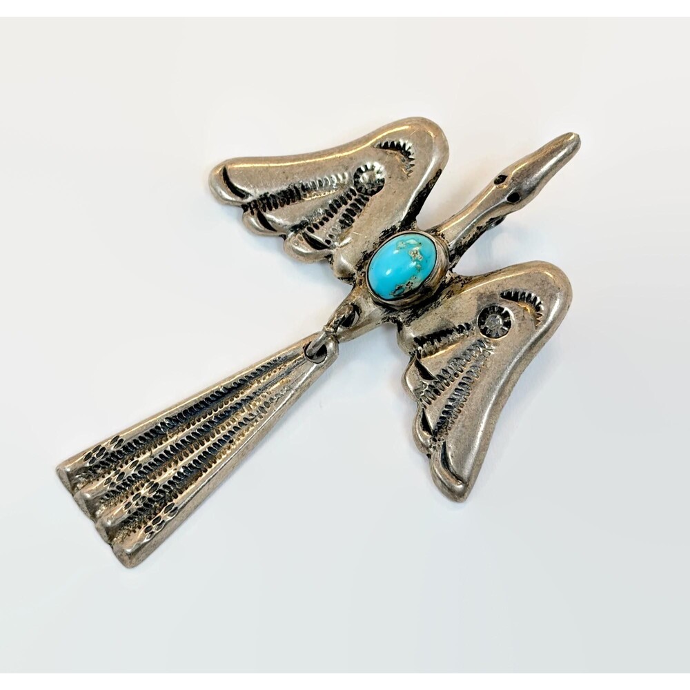 Vintage Pendant Thunder Bird Sterling Silver Native American: Zuni 30s Turquoise